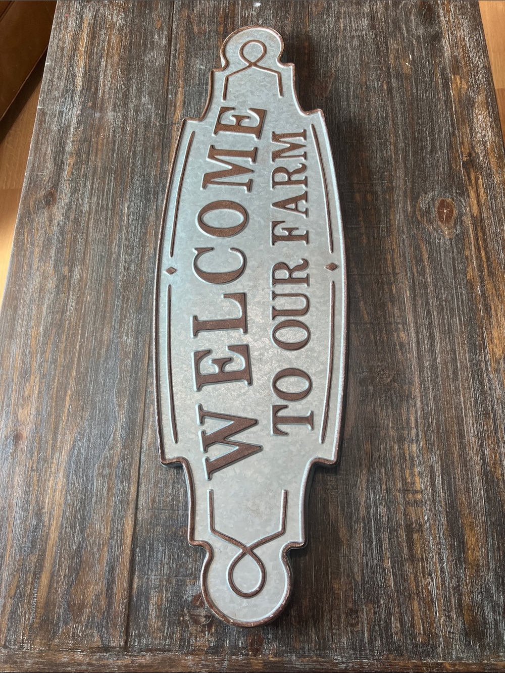 Welcome to Our Farm Metal Wall Sign - Rustic Gray